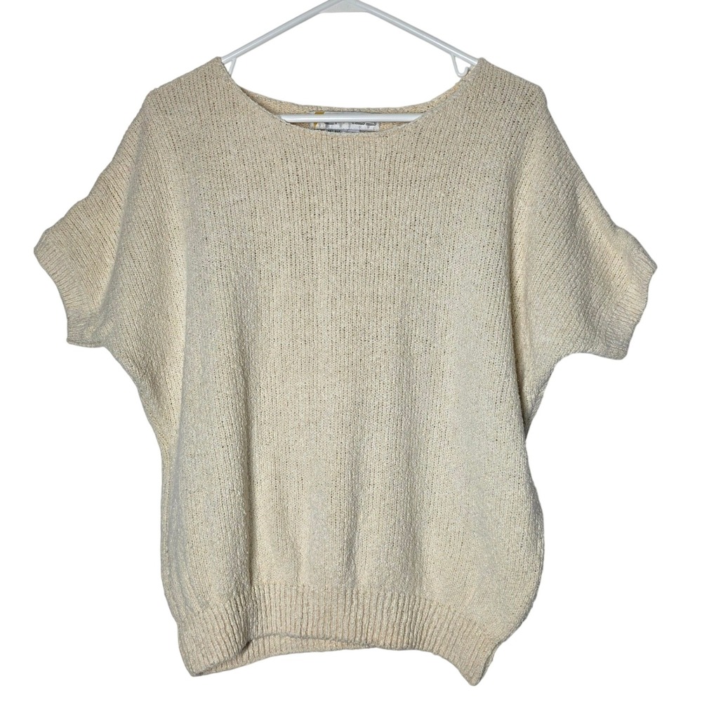Chaus Vintage Silk Cotton Knit Sweater Cream Women's M Dolman Cap Sleeve Slouchy